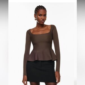 Babaton Chocolate brown sculpt knit top size S